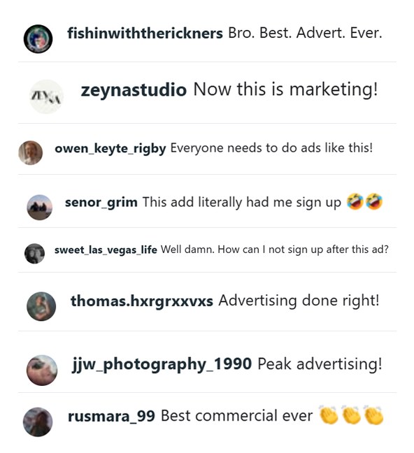 Comments on Joe's Meta ads: Bro. Best. Advert. Ever. / Now this is marketing! / Everyone needs to do ads like this!